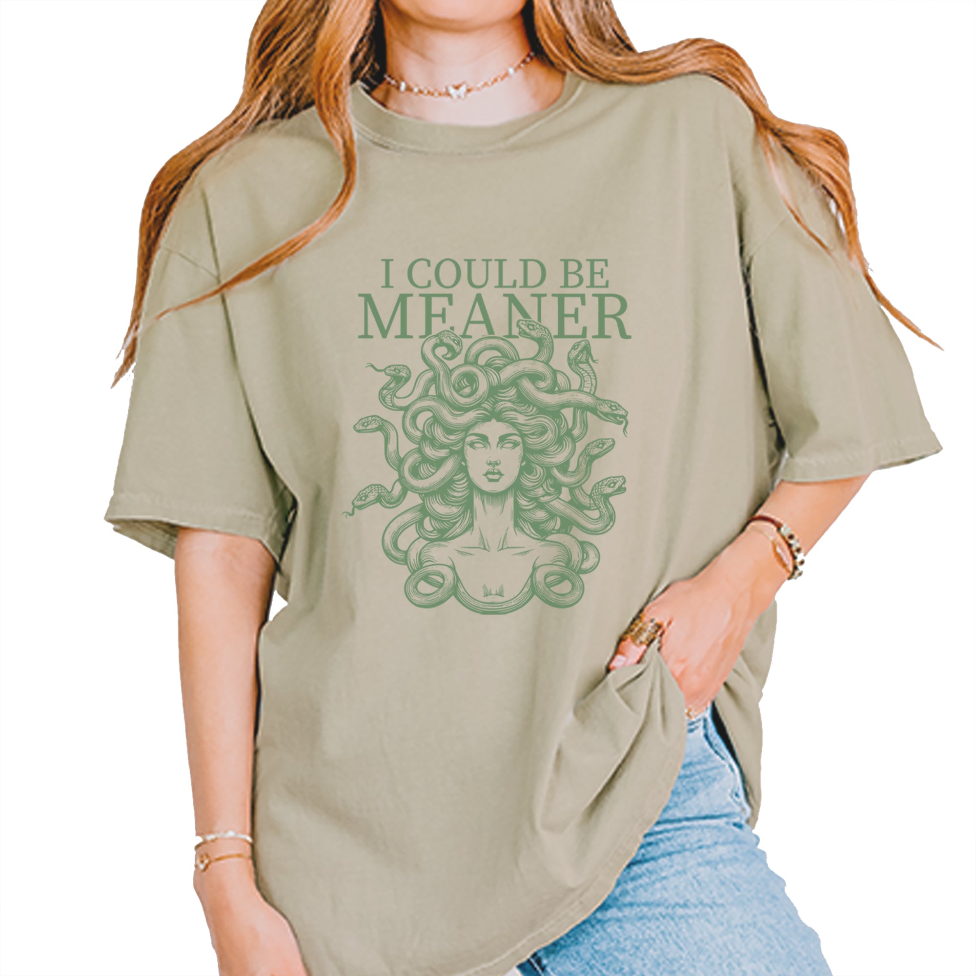 Medusa I Could Be Meaner Vintage Soft Unisex T-shirt Khaki