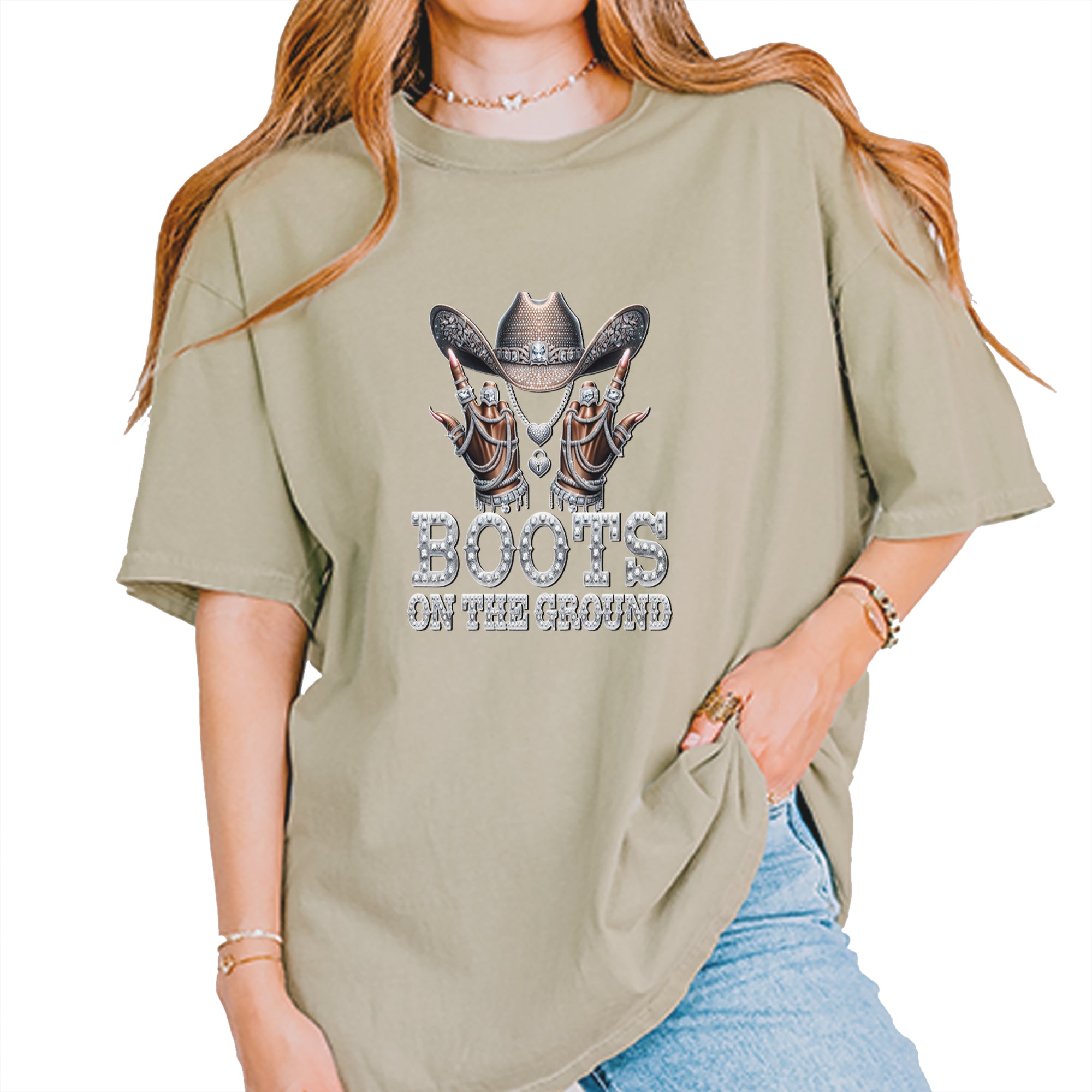 Boots On The Ground Bling Vintage Soft Unisex T-shirt Khaki