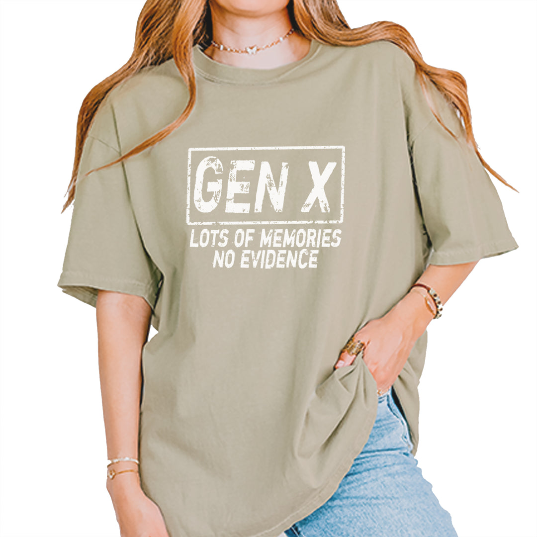 Gen X Lots of Memories No Evidence Nostalgia Vintage Soft Unisex T-shirt Khaki