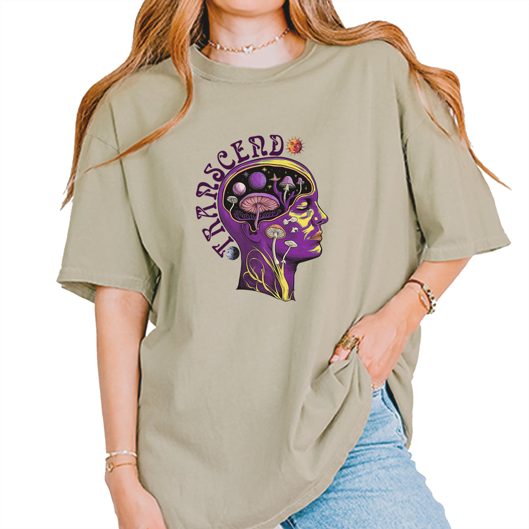 Psychedelic Cosmic Mushroom Head Vintage Soft Unisex T-shirt Khaki