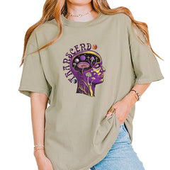 Psychedelic Cosmic Mushroom Head Vintage Soft Unisex T-shirt Khaki