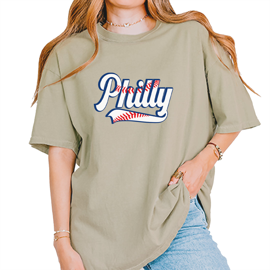 Philly Baseball Stitching Vintage Soft Unisex T-shirt Khaki