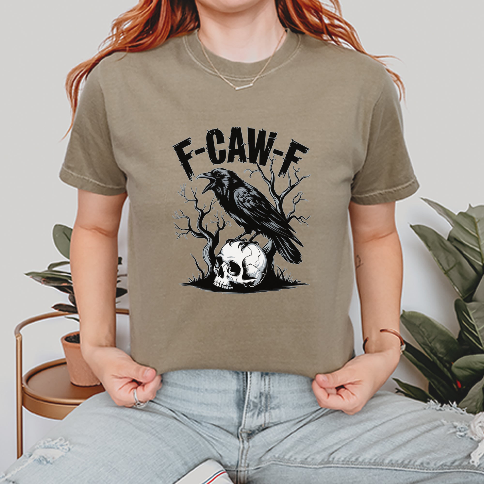 F-Caw-F Crow On Skull F-ck Off Gothic Vintage Soft Unisex T-shirt 