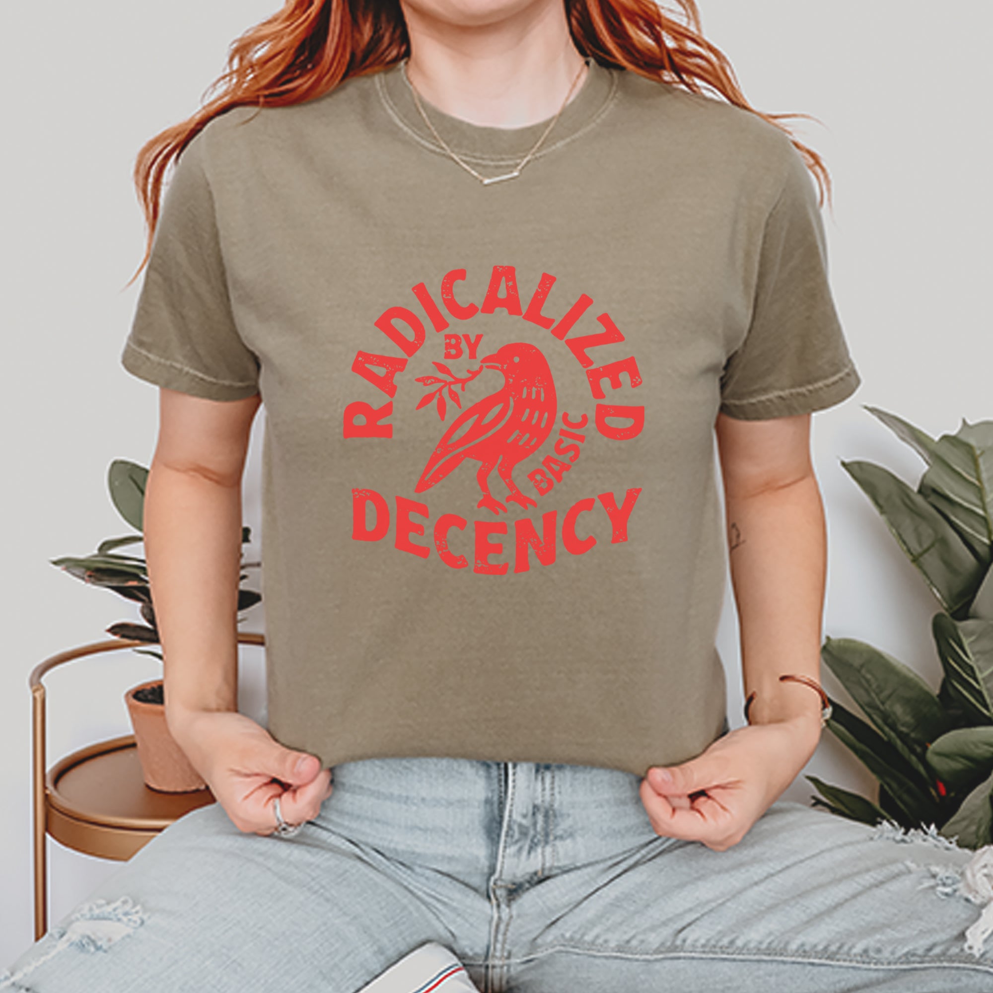 Radicalized by Basic Decency Dove Protest Statement Vintage Soft Unisex T-shirt 