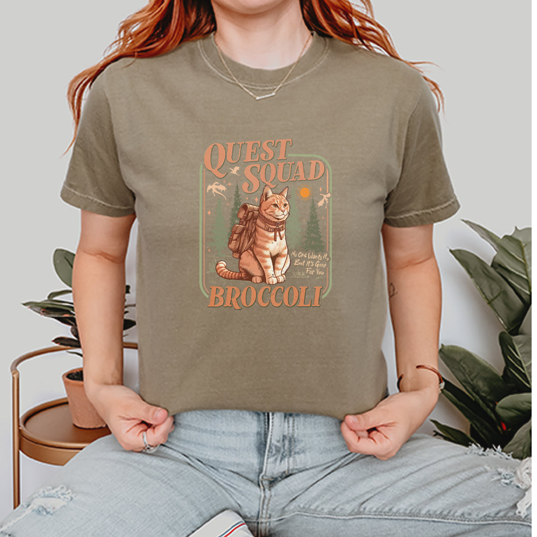 Quest Squad Broccoli Cat Fantasy Reader  Vintage Soft Unisex T-shirt 