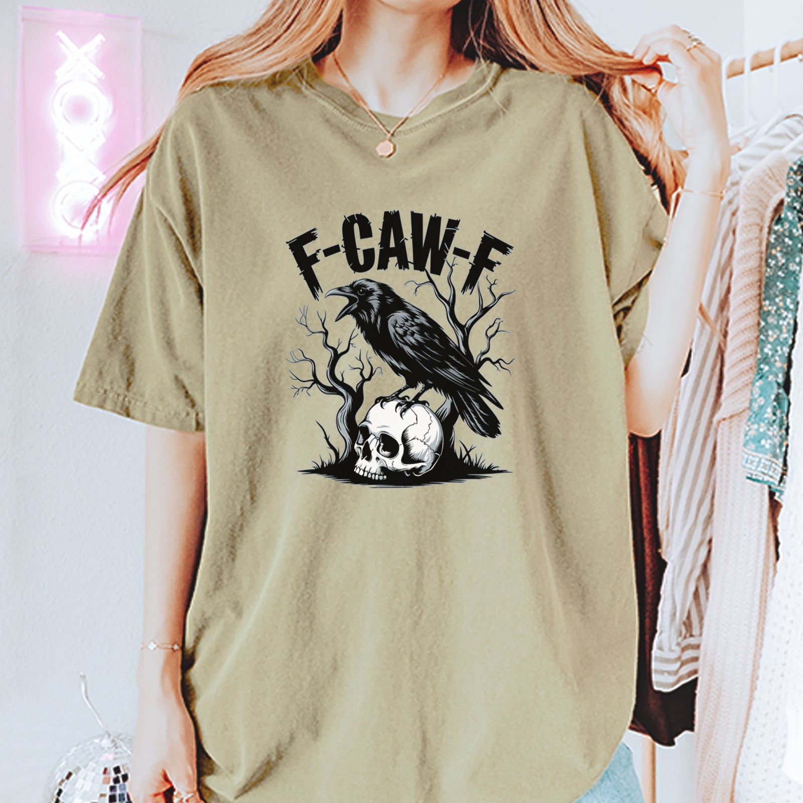 F-Caw-F Crow On Skull F-ck Off Gothic Vintage Soft Unisex T-shirt 