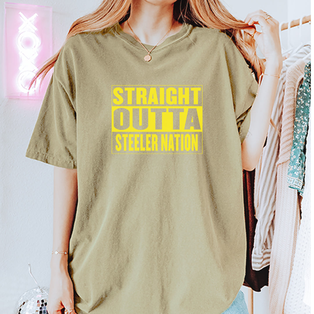 Straight Outta Steeler Nation Football graphic on Garment-Dyed Heavyweight Unisex T-Shirt alternate view 23