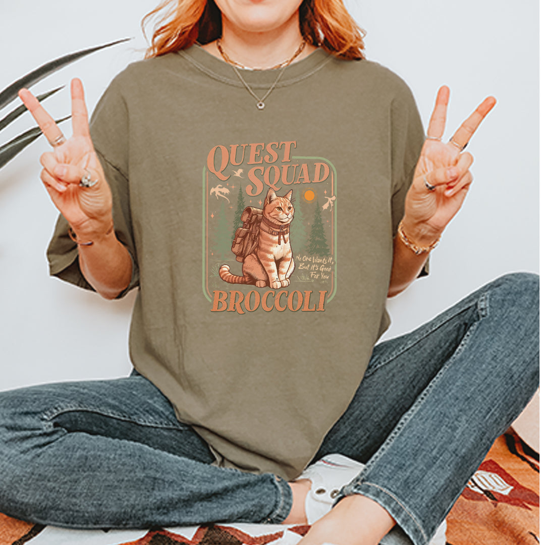 Quest Squad Broccoli Cat Fantasy Reader  Vintage Soft Unisex T-shirt 