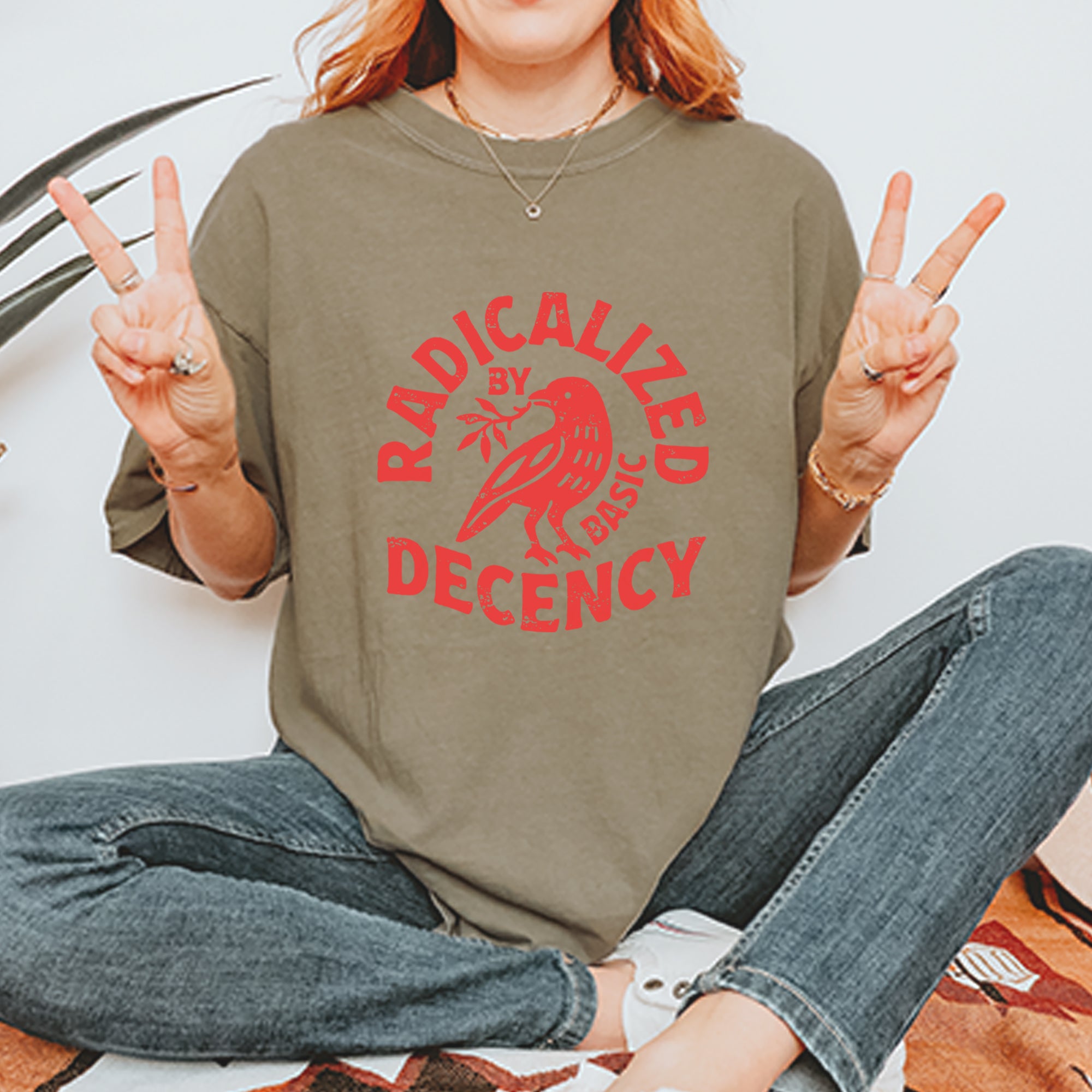 Radicalized by Basic Decency Dove Protest Statement Vintage Soft Unisex T-shirt 