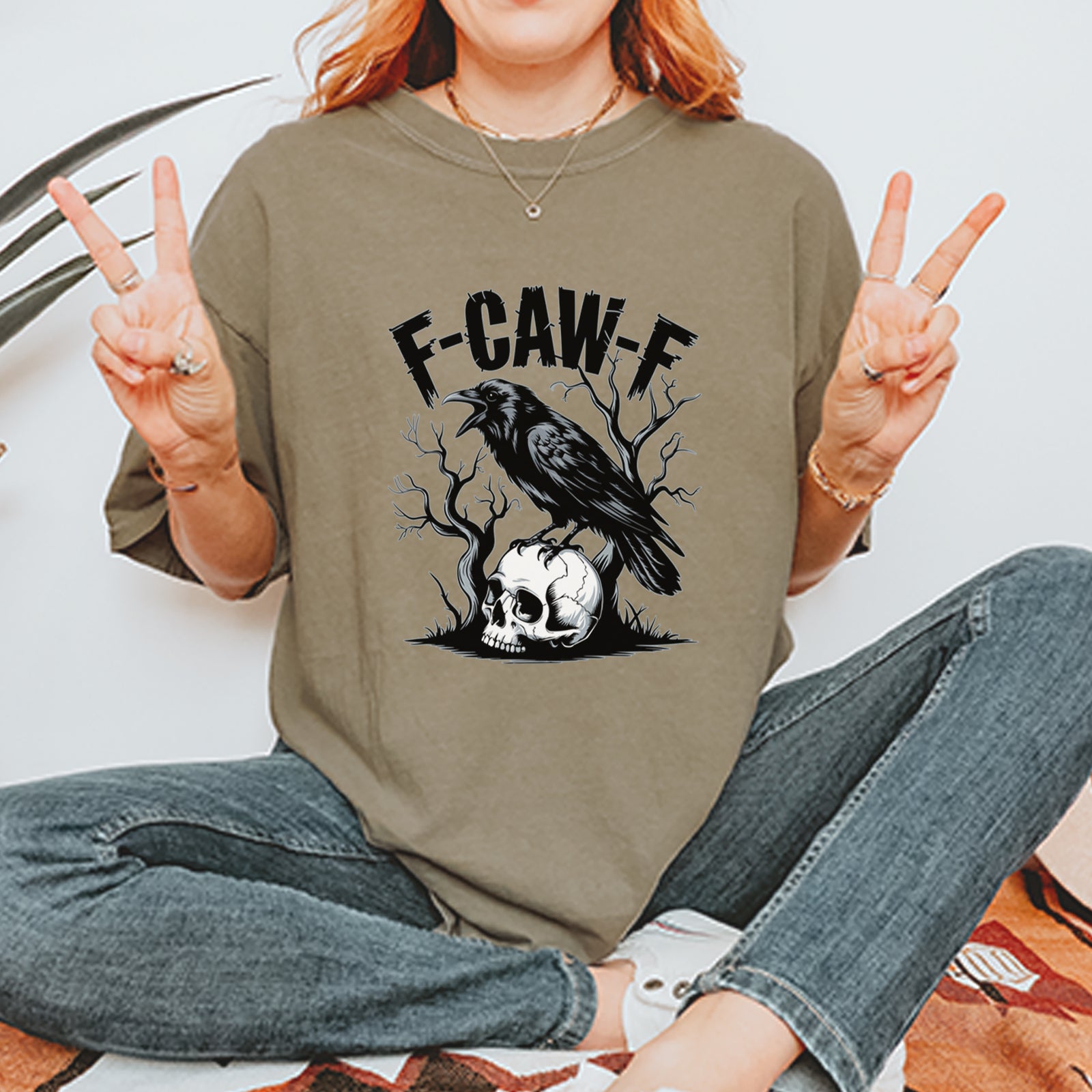 F-Caw-F Crow On Skull F-ck Off Gothic Vintage Soft Unisex T-shirt 