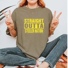 Straight Outta Steeler Nation Football graphic on Garment-Dyed Heavyweight Unisex T-Shirt alternate view 24