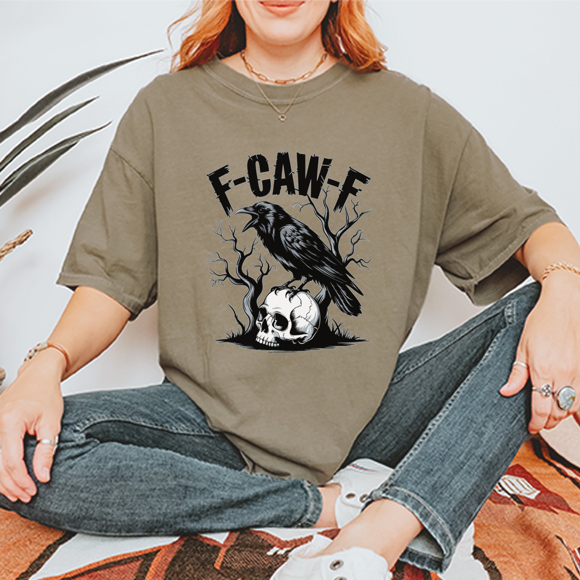 F-Caw-F Crow On Skull F-ck Off Gothic Vintage Soft Unisex T-shirt 
