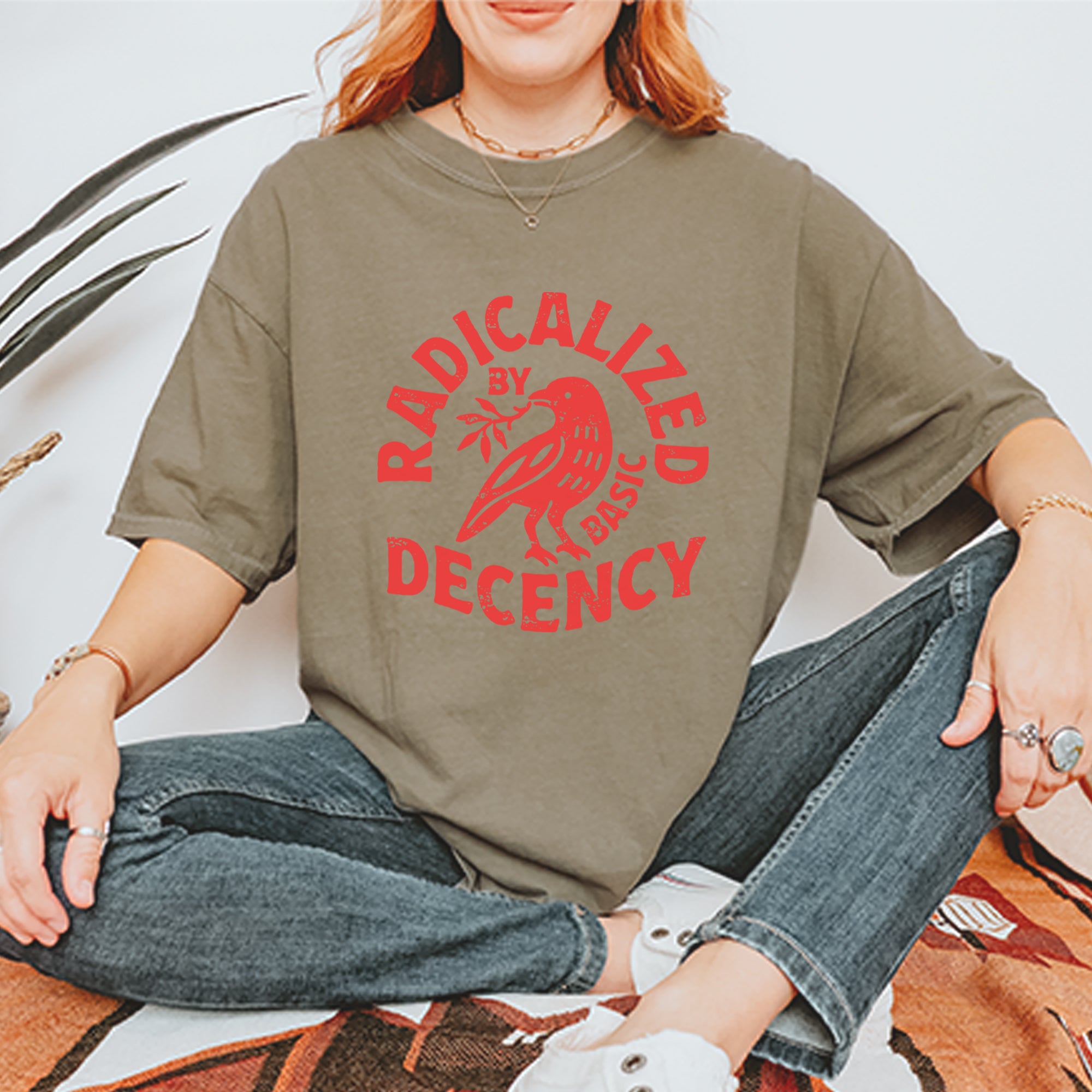 Radicalized by Basic Decency Dove Protest Statement Vintage Soft Unisex T-shirt 