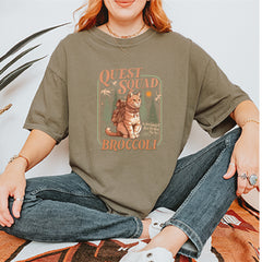 Quest Squad Broccoli Cat Fantasy Reader  Vintage Soft Unisex T-shirt 