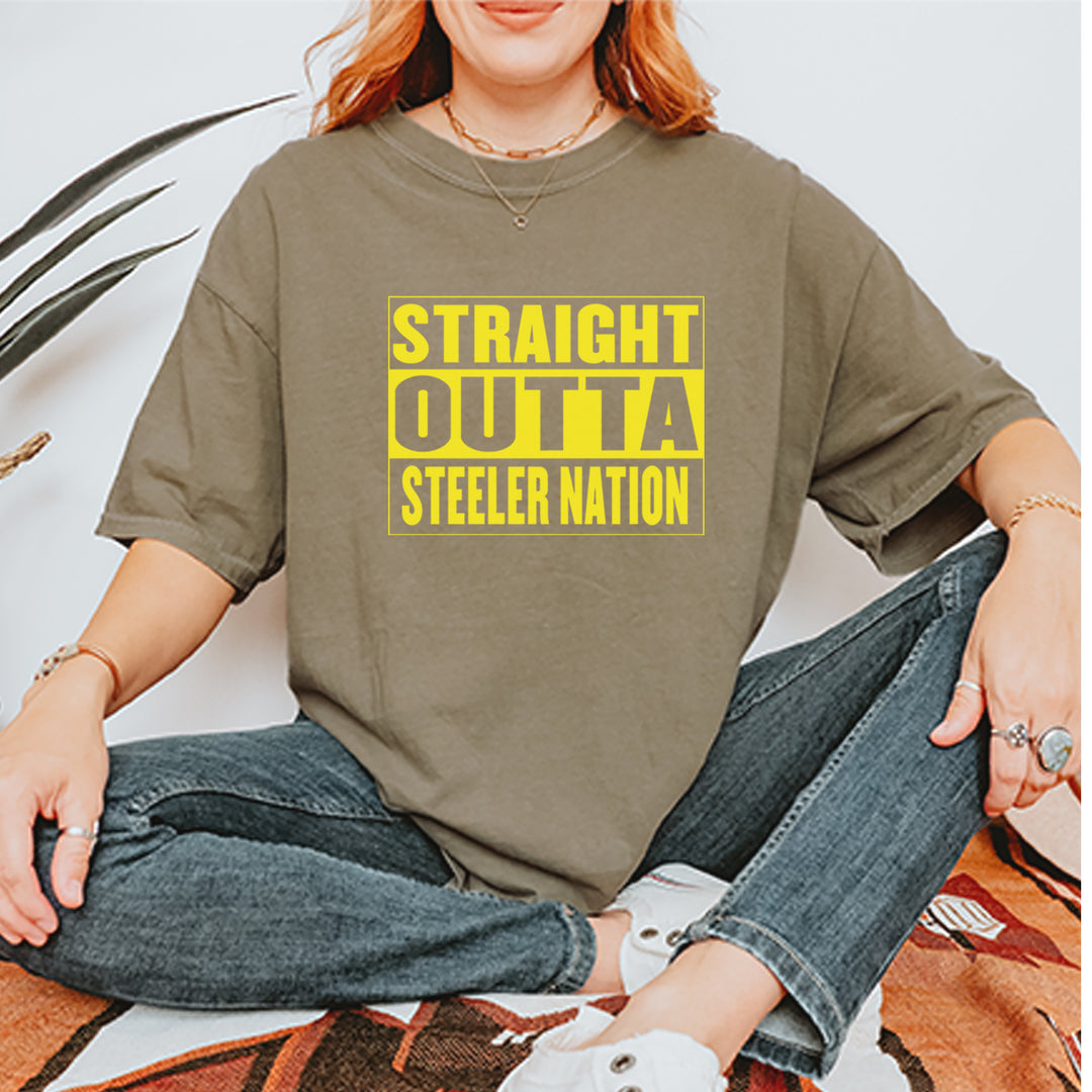 Straight Outta Steeler Nation Football graphic on Garment-Dyed Heavyweight Unisex T-Shirt alternate view 25