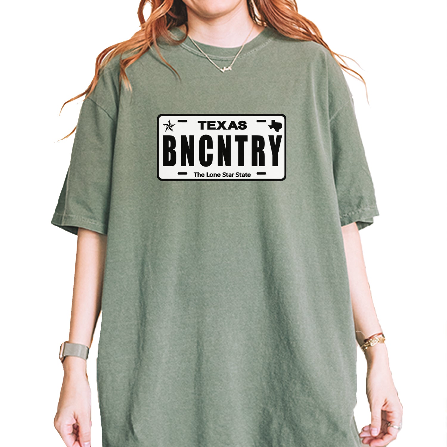 Texas License Plate BNCNTRY Vintage Soft Unisex T-shirt Moss