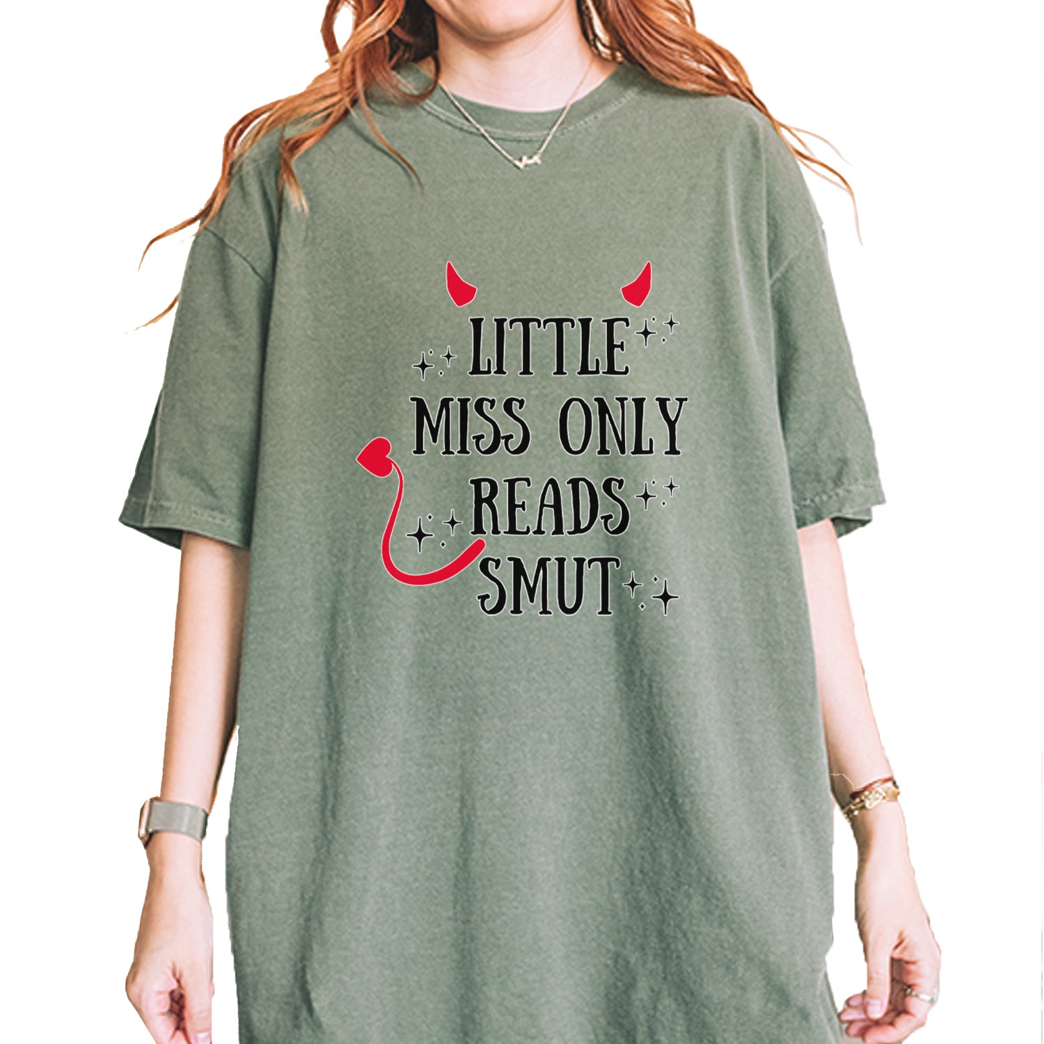 Little Miss Only Reads Smut Devilish Vintage Soft Unisex T-shirt Moss