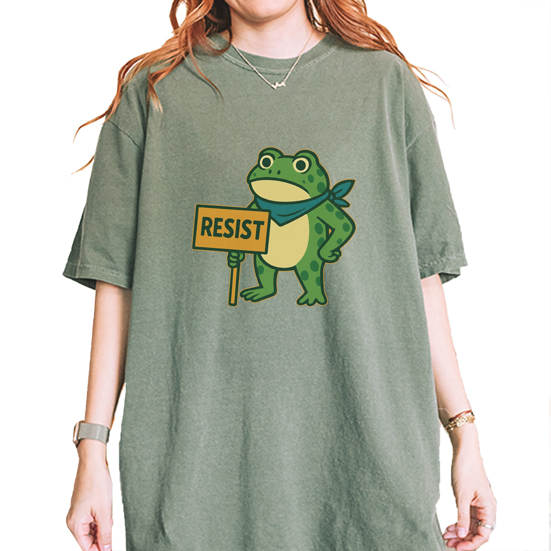 Sign Resist Meme Frog Protest Vintage Soft Unisex T-shirt Moss