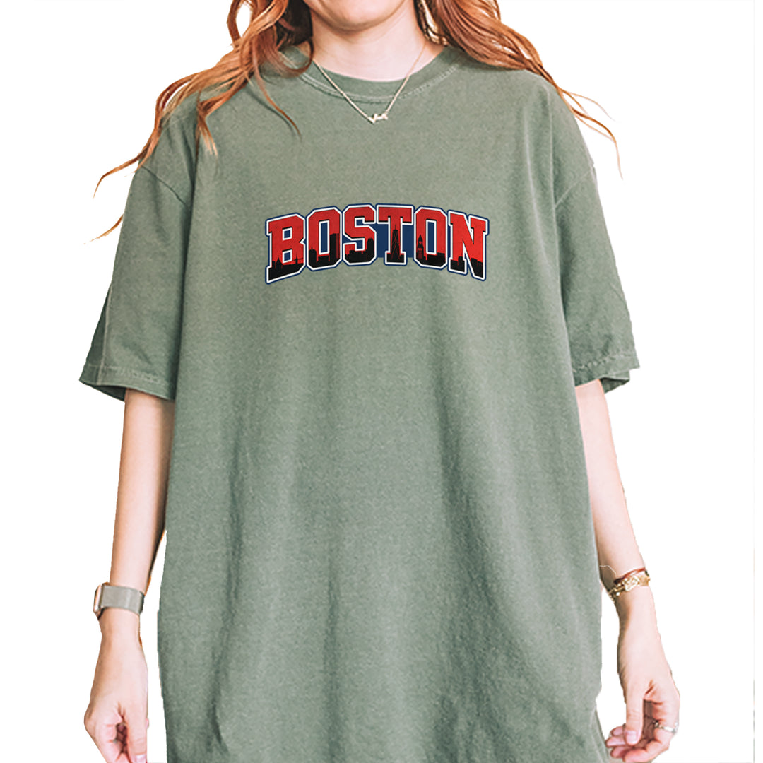 Boston City Pride Skyline Vintage Soft Unisex T-shirt Moss