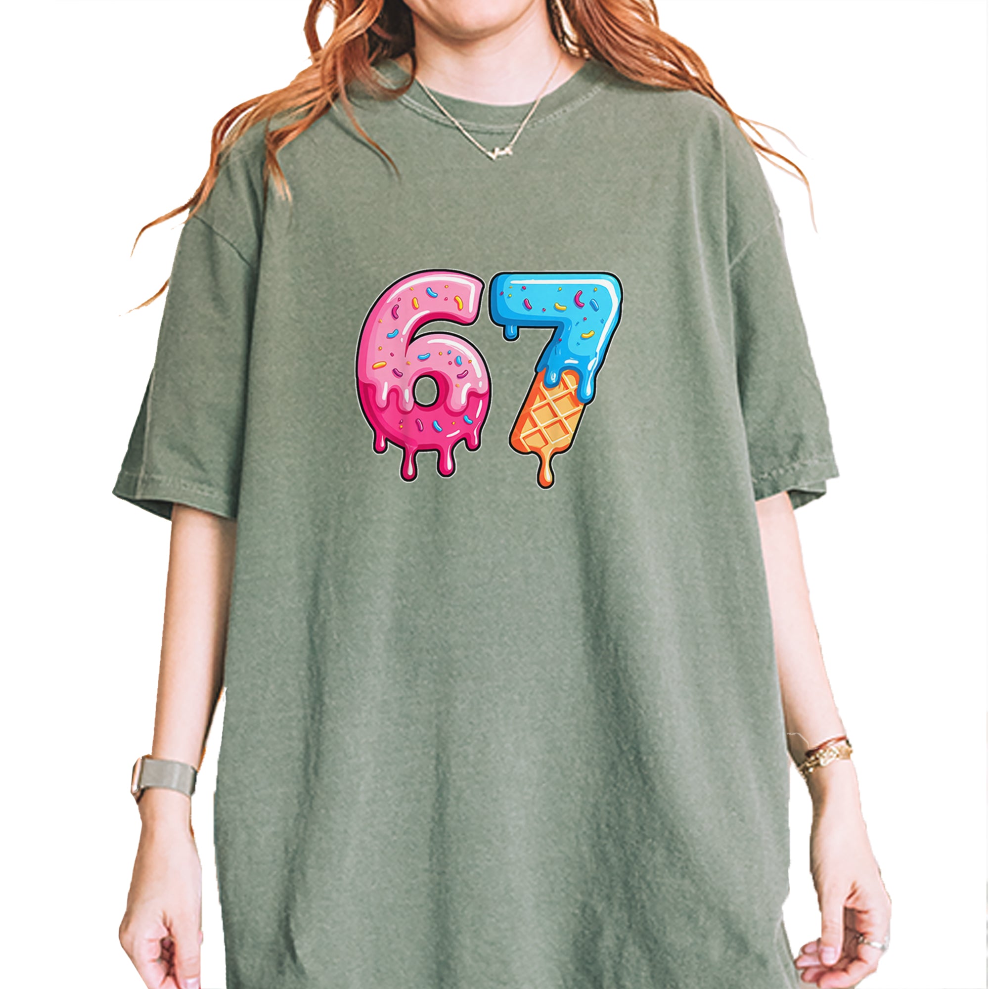 67 Dripping Ice Cream Donut Melt Vintage Soft Unisex T-shirt Moss