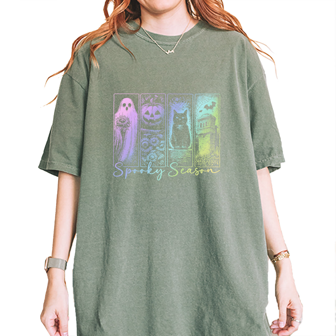 Spooky Season Cute Pastel Halloween Design Vintage Soft Unisex T-shirt Moss