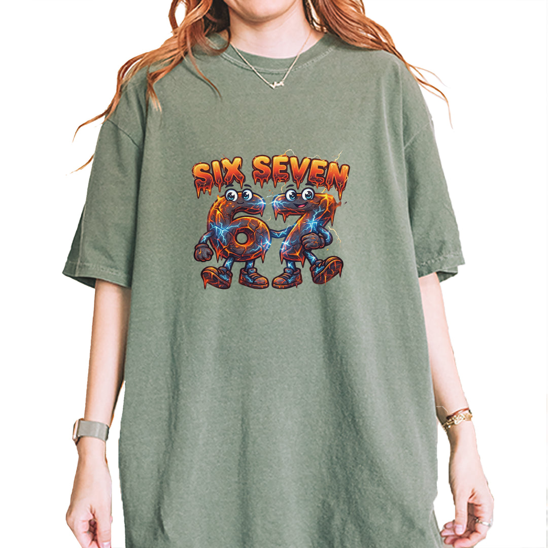 67 Lava Lightning Six Seven Meme Vintage Soft Unisex T-shirt Moss