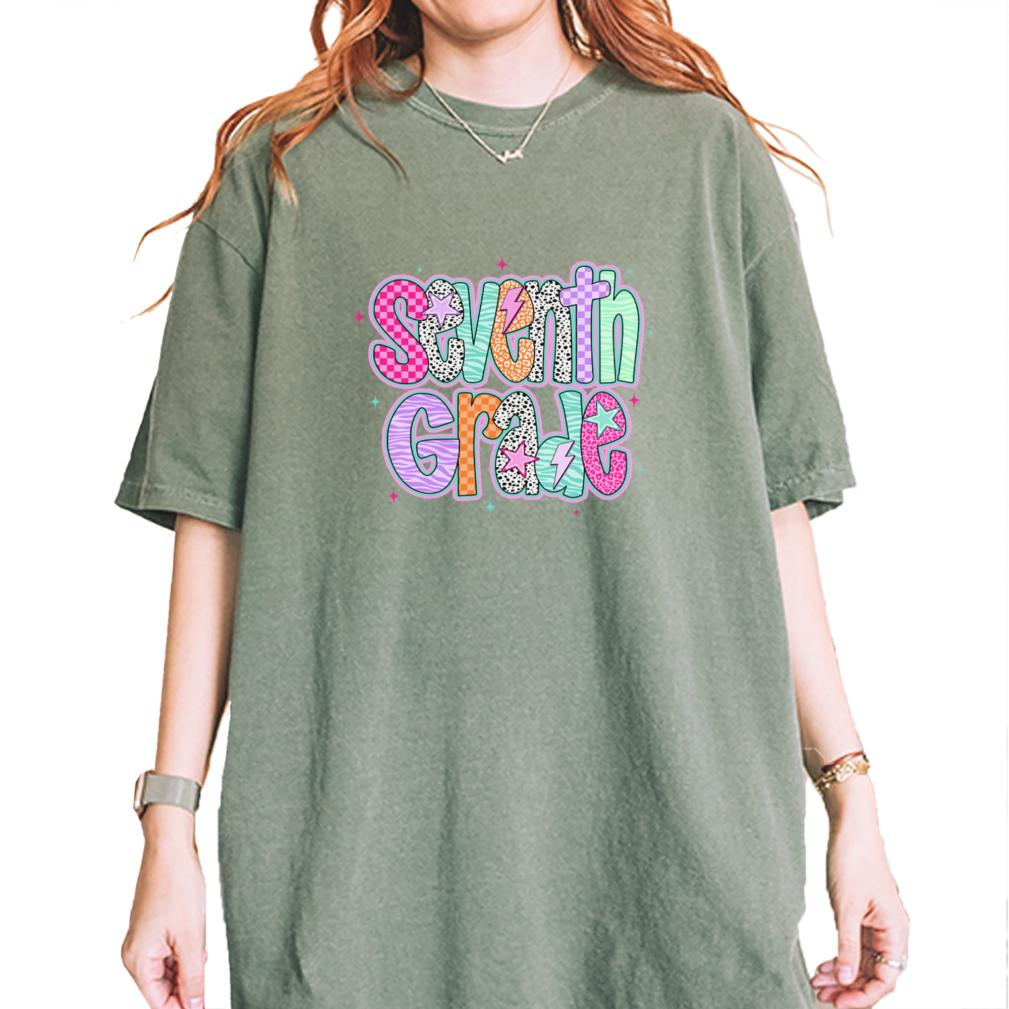 Seventh Grade Swagger Colorful Back to School Vintage Soft Unisex T-shirt Moss