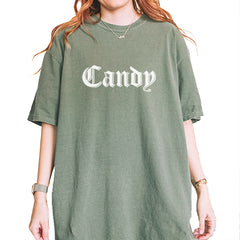 Candy Gothic Lettering Vintage Soft Unisex T-shirt Moss