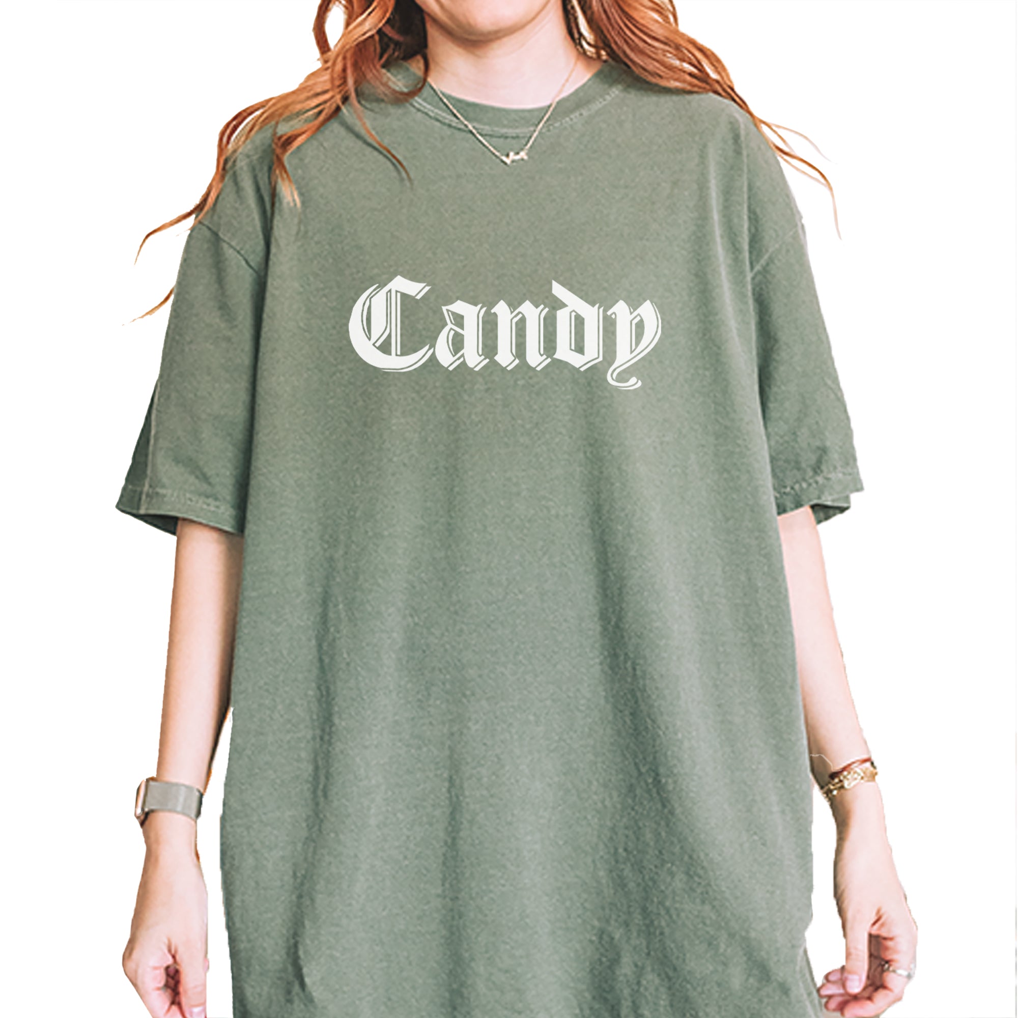 Candy Gothic Lettering Vintage Soft Unisex T-shirt Moss