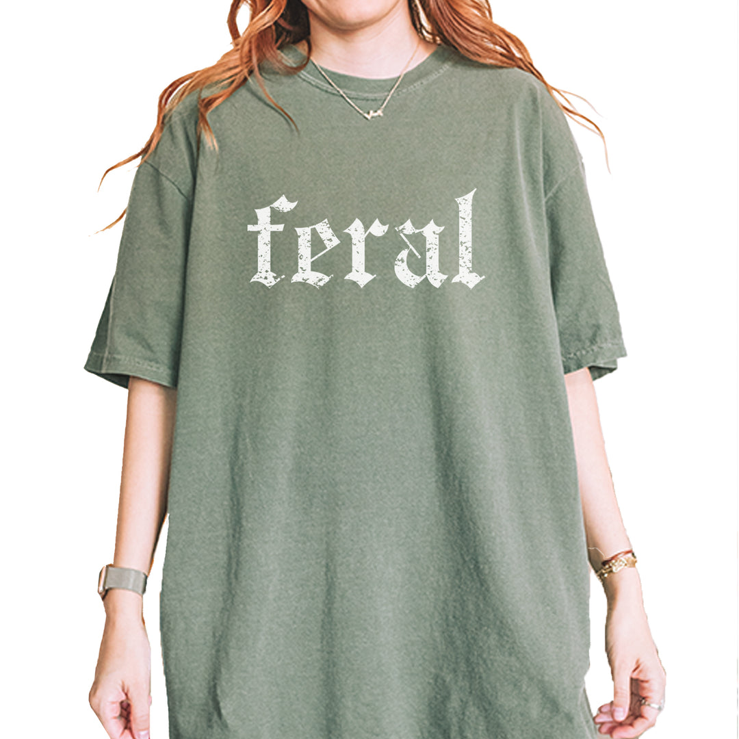 Feral Club Rat Festival Rave EDM graphic on Garment-Dyed Heavyweight Unisex T-Shirt in Moss