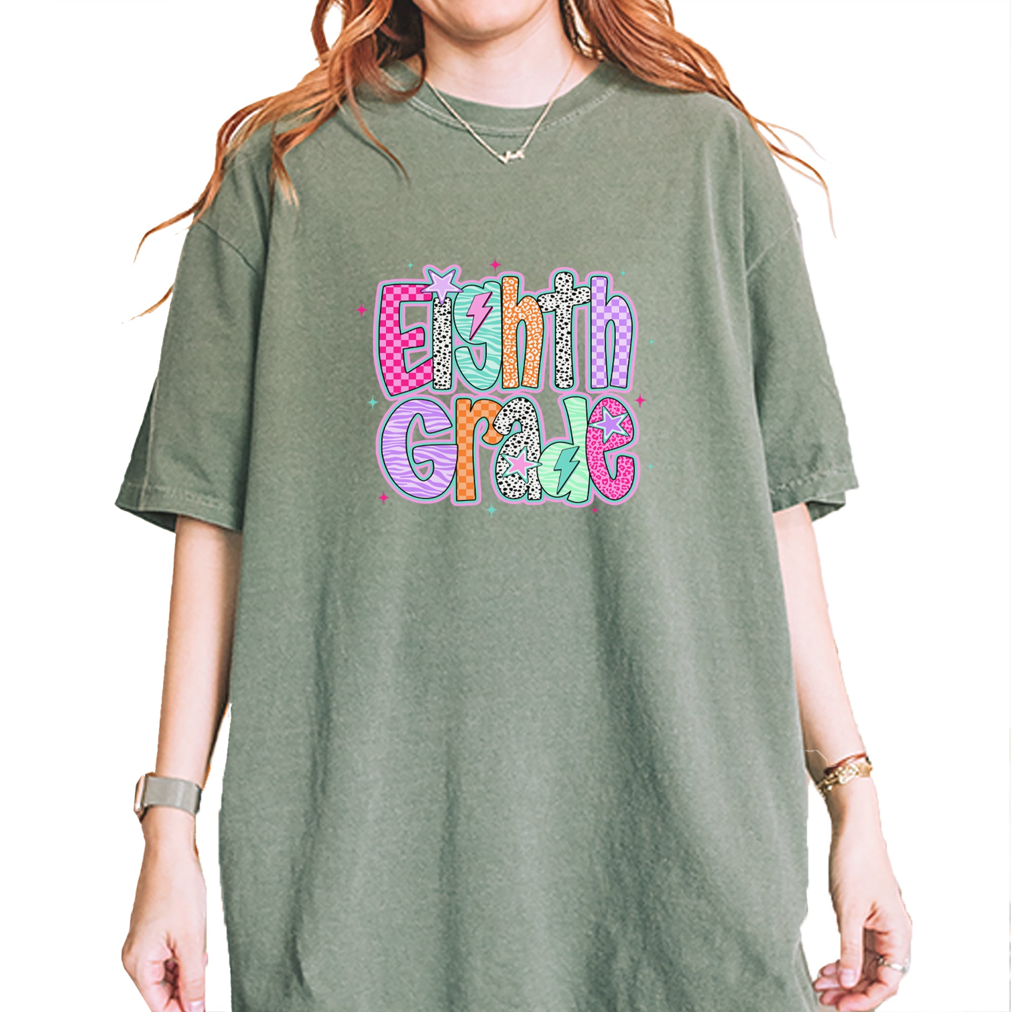 Eighth Grade Energy Colorful Back to School Vintage Soft Unisex T-shirt Moss