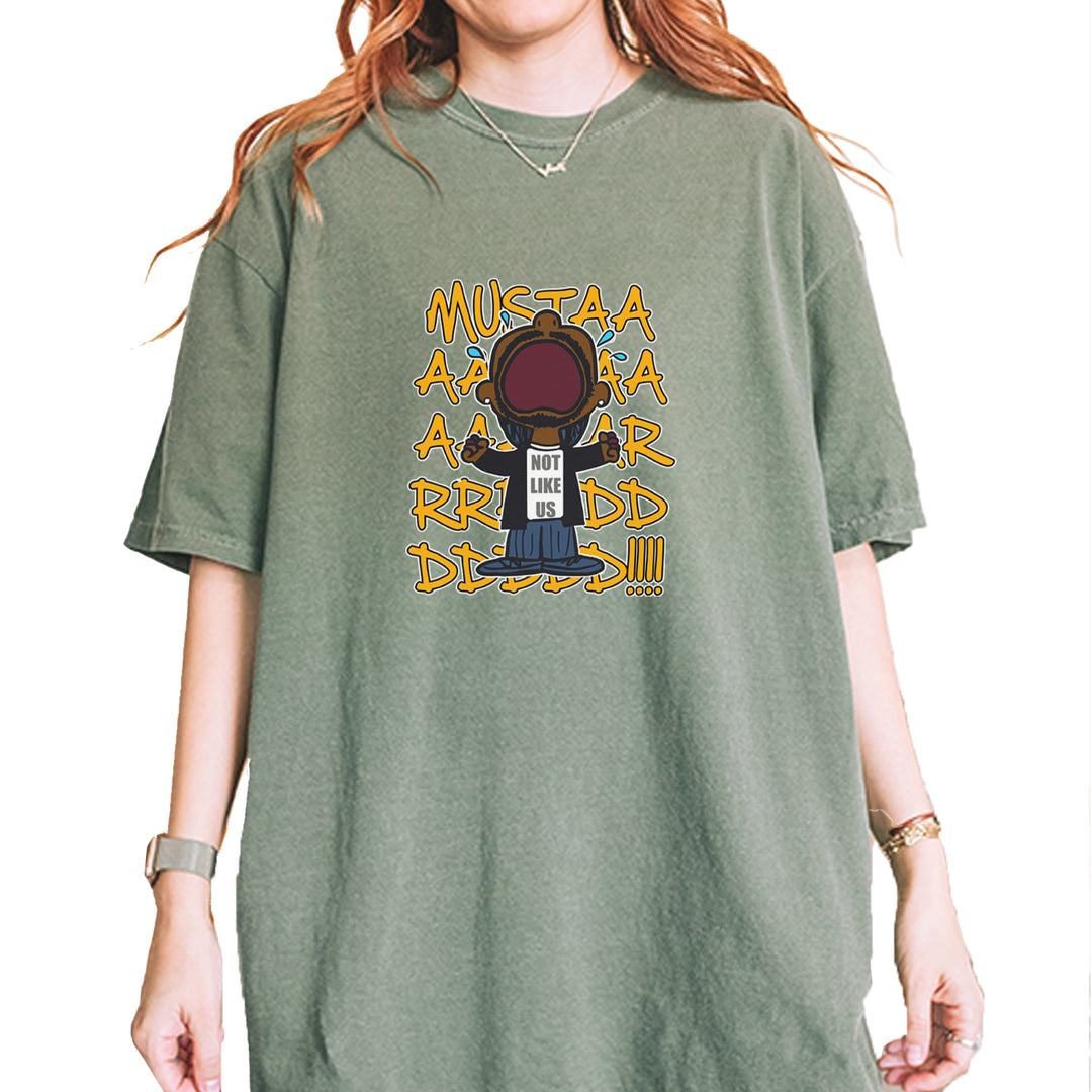 MUSTARD! Not Like Us Tv Off graphic on Garment-Dyed Heavyweight Unisex T-Shirt in Moss