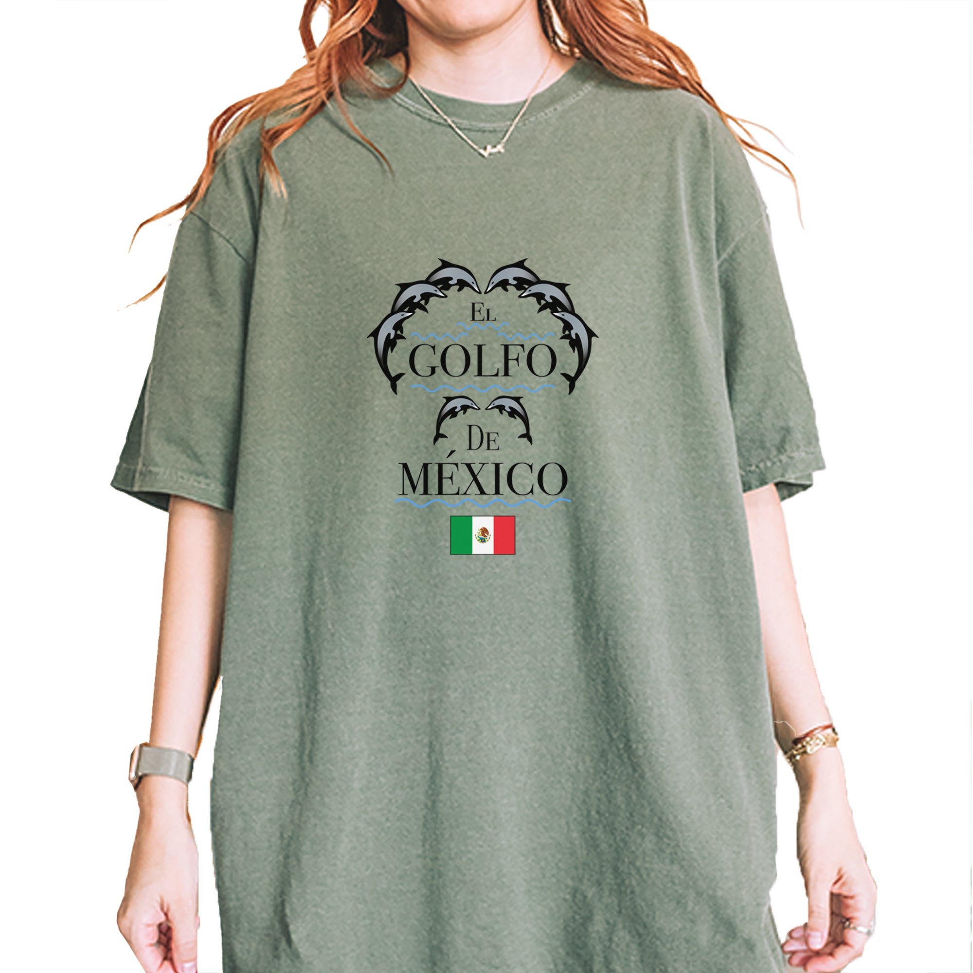 El Golfo De Mexico Dancing Dolphins Vintage Soft Unisex T-shirt Moss