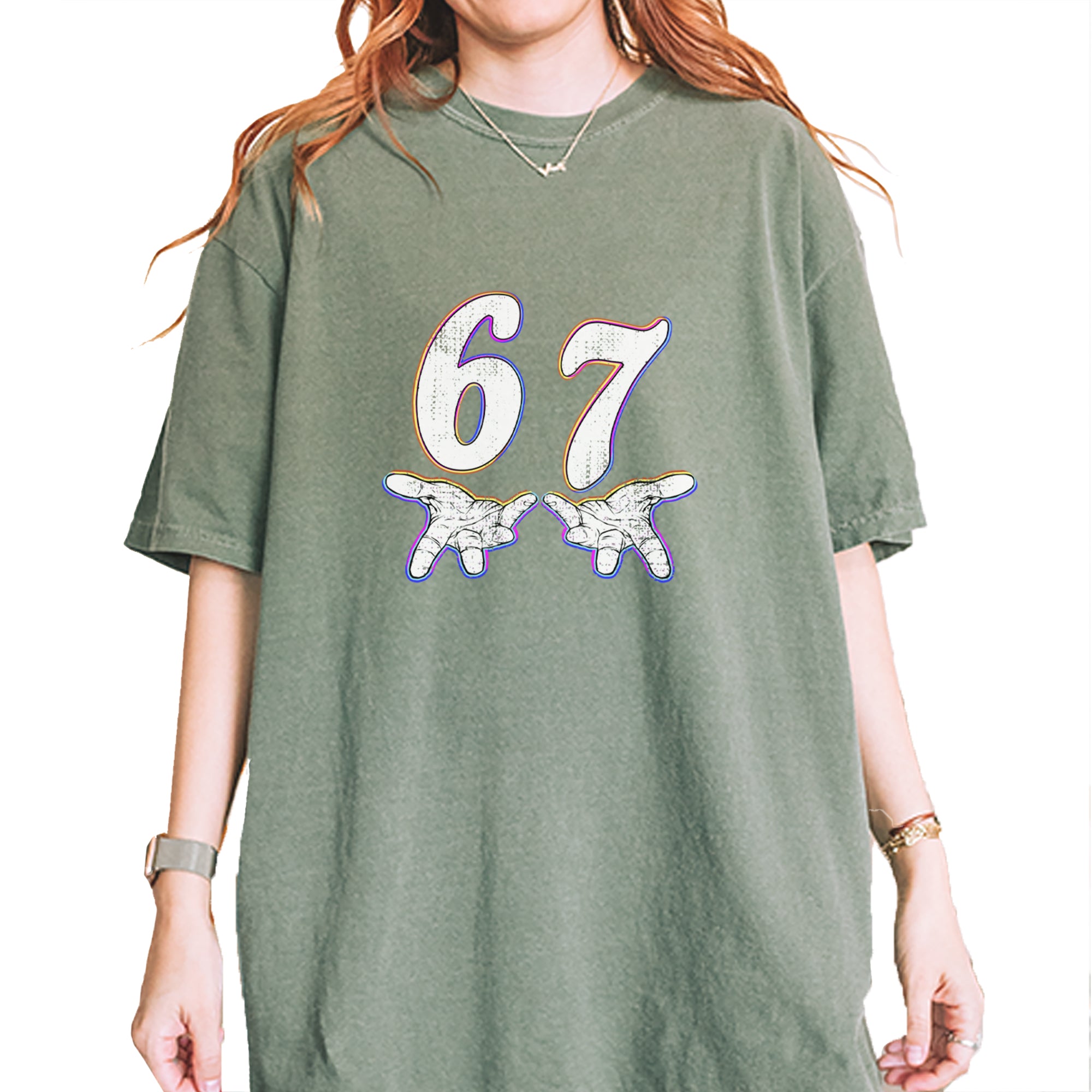 67 Hands Meme Viral Drill Vintage Soft Unisex T-shirt Moss