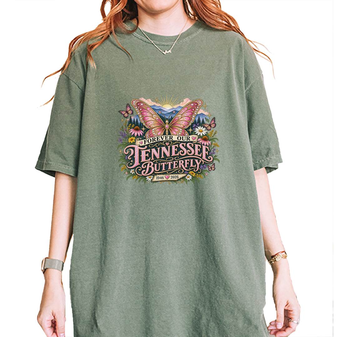 Forever Our Tennessee Butterfly Dolly Vintage Soft Unisex T-shirt Moss