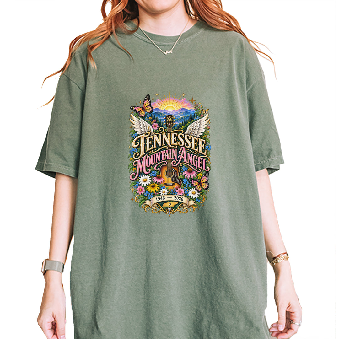 Tennessee Mountain Angel Wings Dolly Vintage Soft Unisex T-shirt Moss