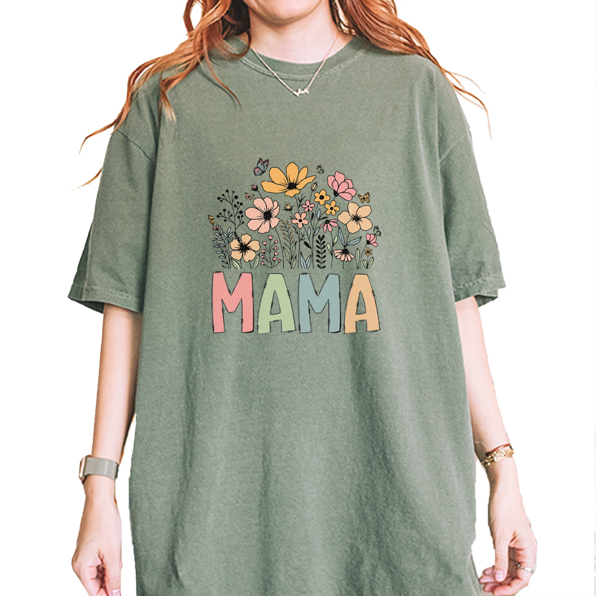 Mama Wildflower Retro Flower Vintage Soft Unisex T-shirt Moss