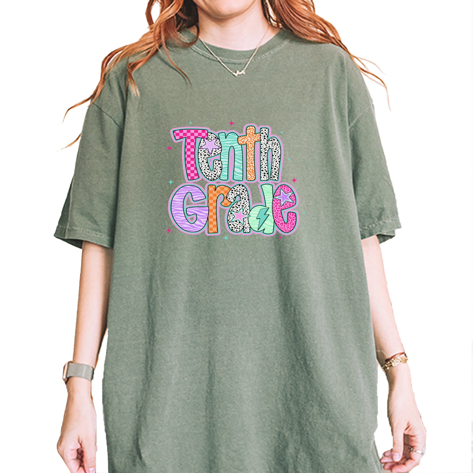 Tenth Grade Trendsetter Colorful Back to School Vintage Soft Unisex T-shirt Moss