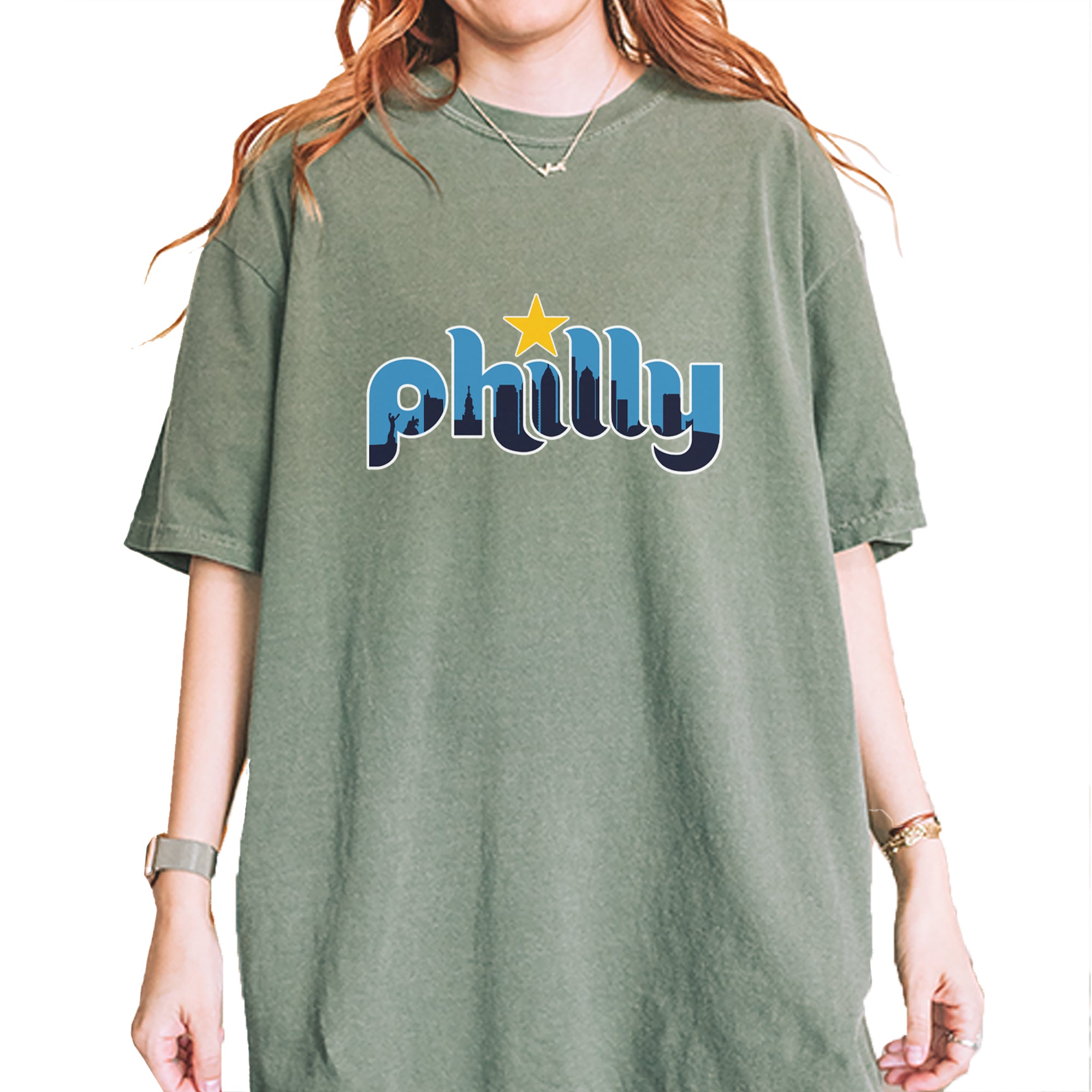 Skyline Philly Philadelphia Vintage Soft Unisex T-shirt Moss