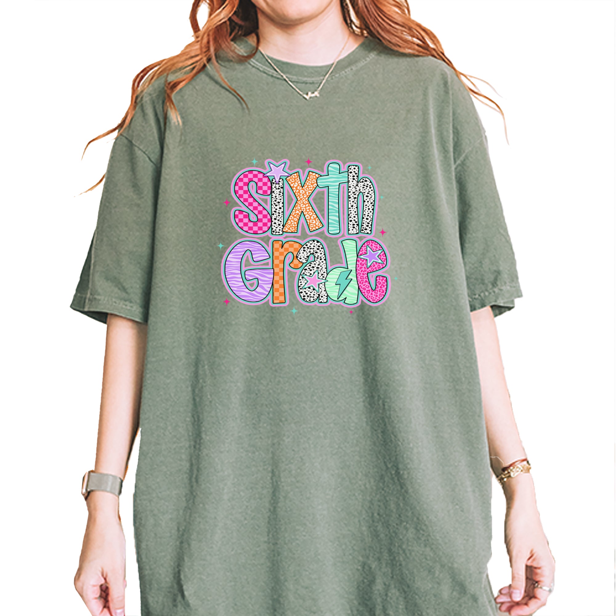 Sixth Grade Colorful Back to School Vintage Soft Unisex T-shirt Moss