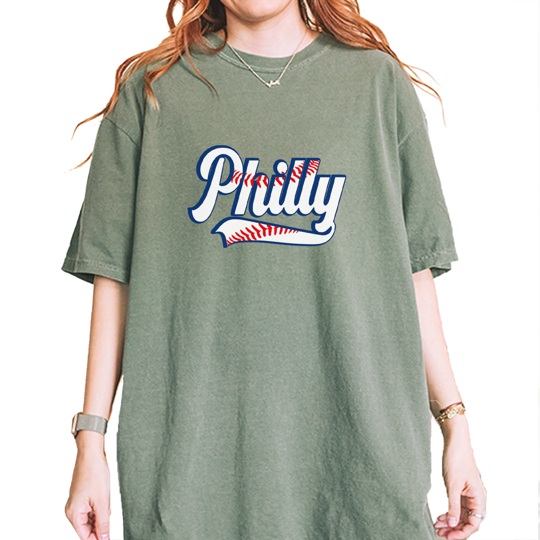 Philly Baseball Stitching Vintage Soft Unisex T-shirt Moss