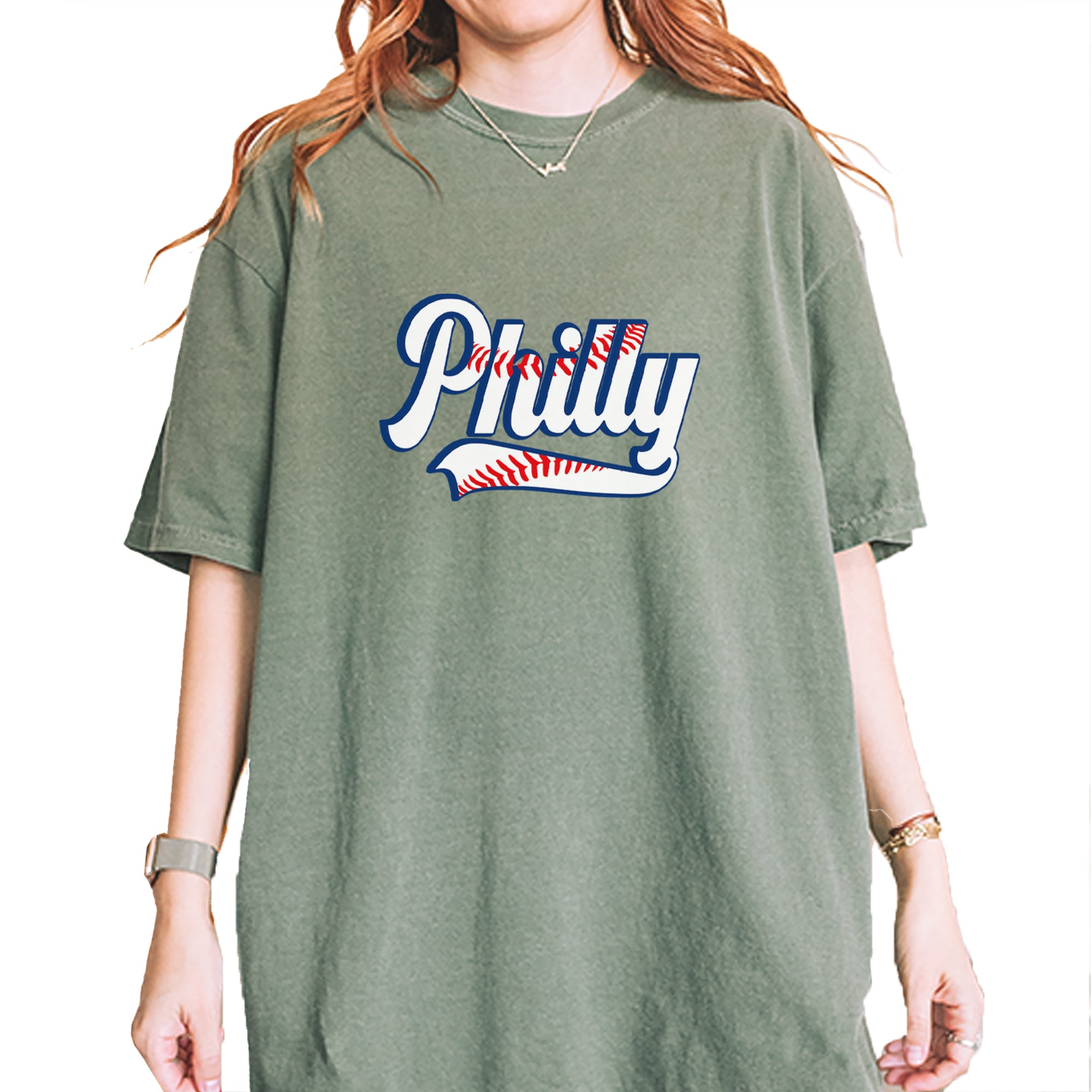 Philly Baseball Stitching Vintage Soft Unisex T-shirt Moss