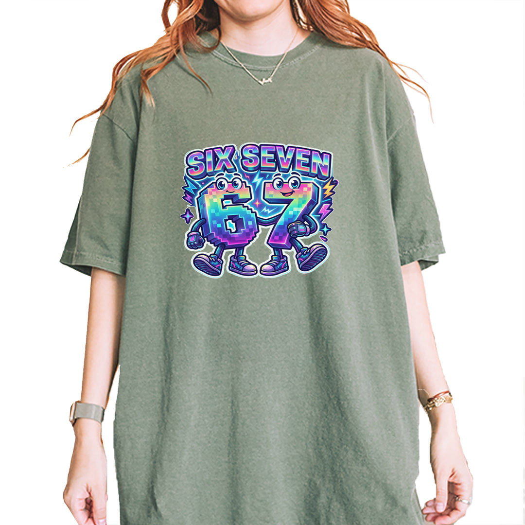 Six Seven 67 Retro Pixel Buddies Vintage Soft Unisex T-shirt Moss