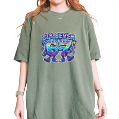Six Seven 67 Retro Pixel Buddies Vintage Soft Unisex T-shirt Moss