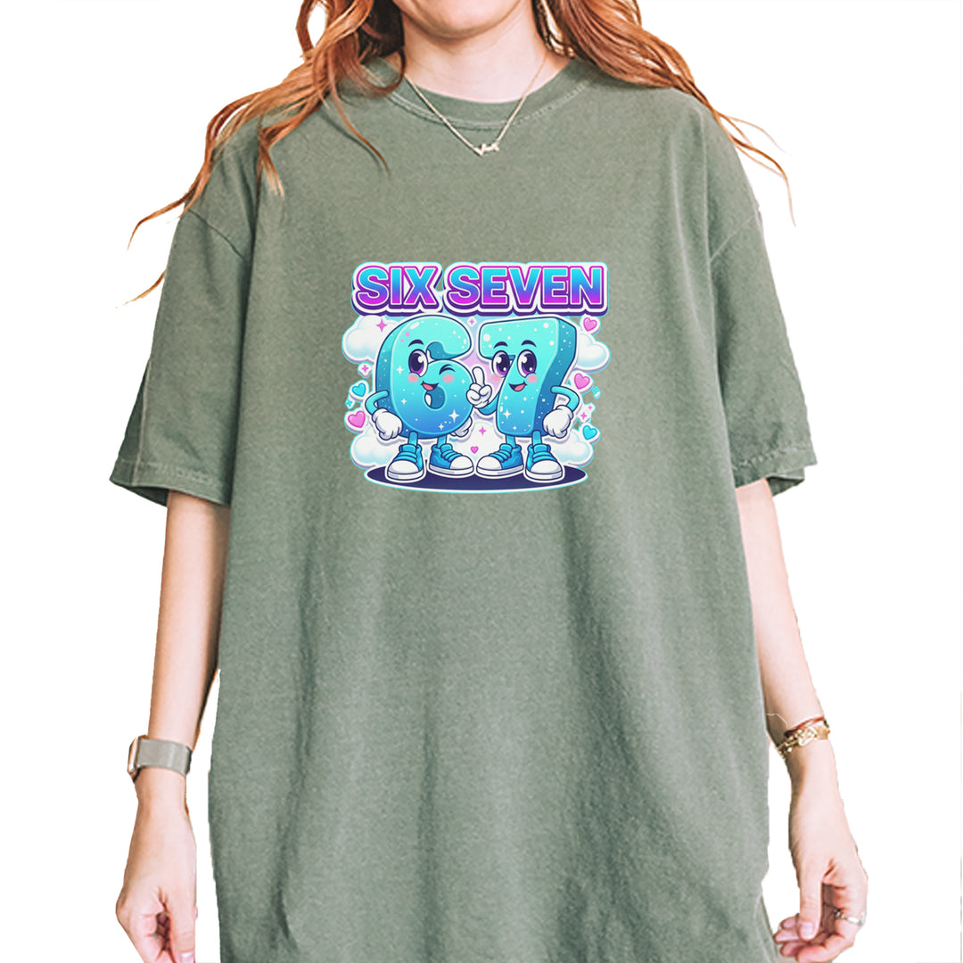 67 Six Seven Meme Kawaii Cloud Vintage Soft Unisex T-shirt Moss