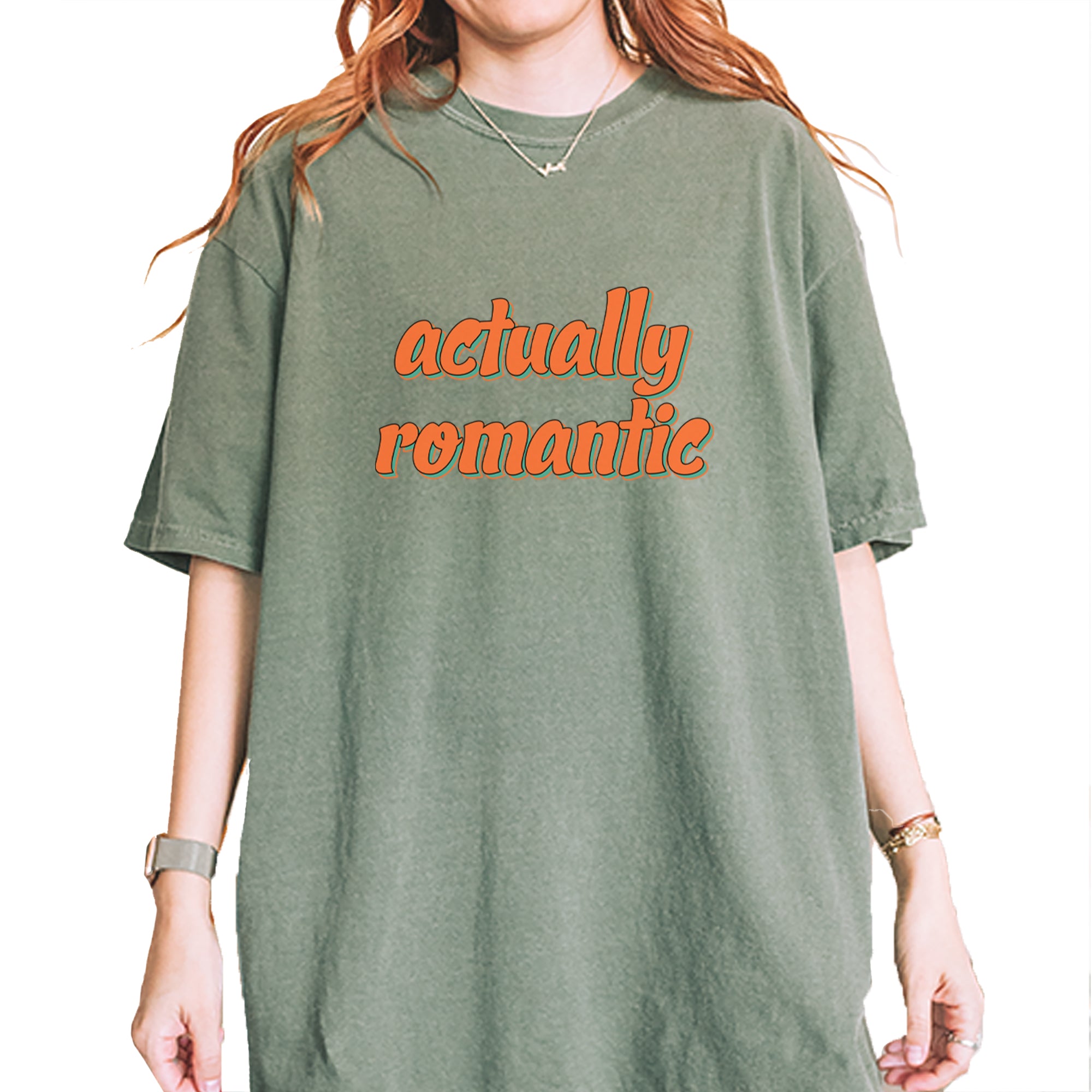 Actually Romantic Vintage Soft Unisex T-shirt Moss