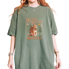 Quest Squad Broccoli Cat Fantasy Reader  Vintage Soft Unisex T-shirt Moss