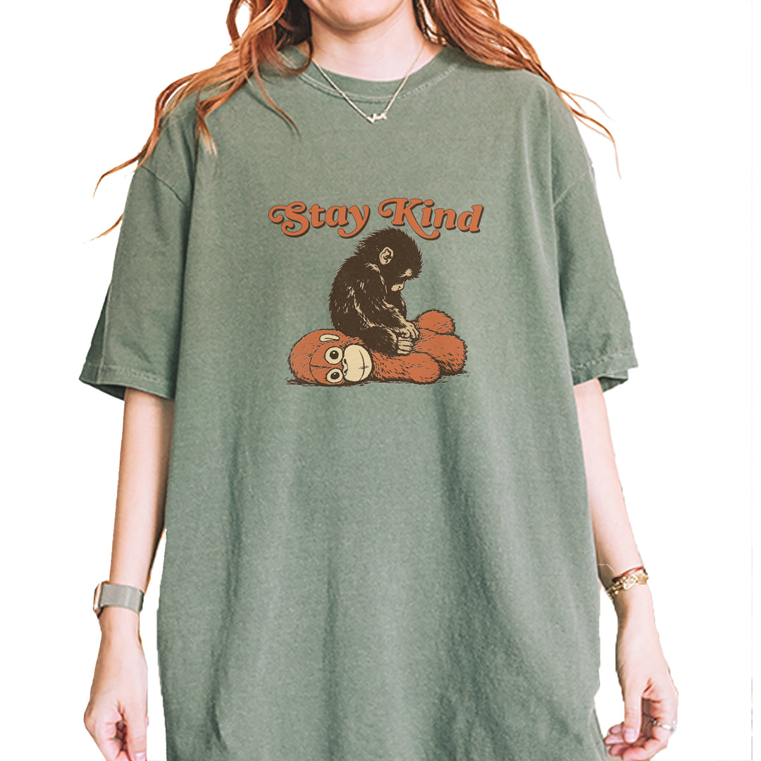 Punch Stay Kind Macaque Vintage Soft Unisex T-shirt Moss