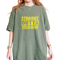 Straight Outta Steeler Nation Football graphic on Garment-Dyed Heavyweight Unisex T-Shirt in Moss