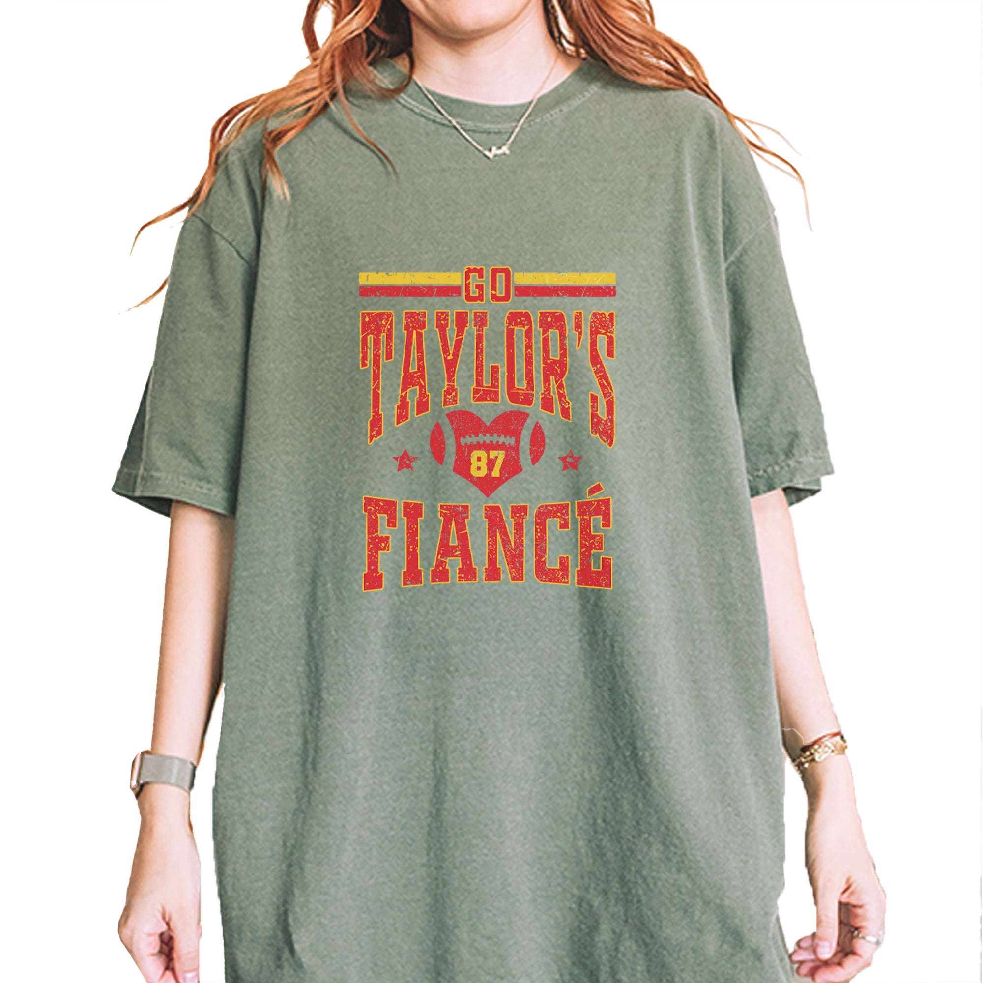Go Taylor's Fiancé Engagement Game Day Vintage Soft Unisex T-shirt Moss